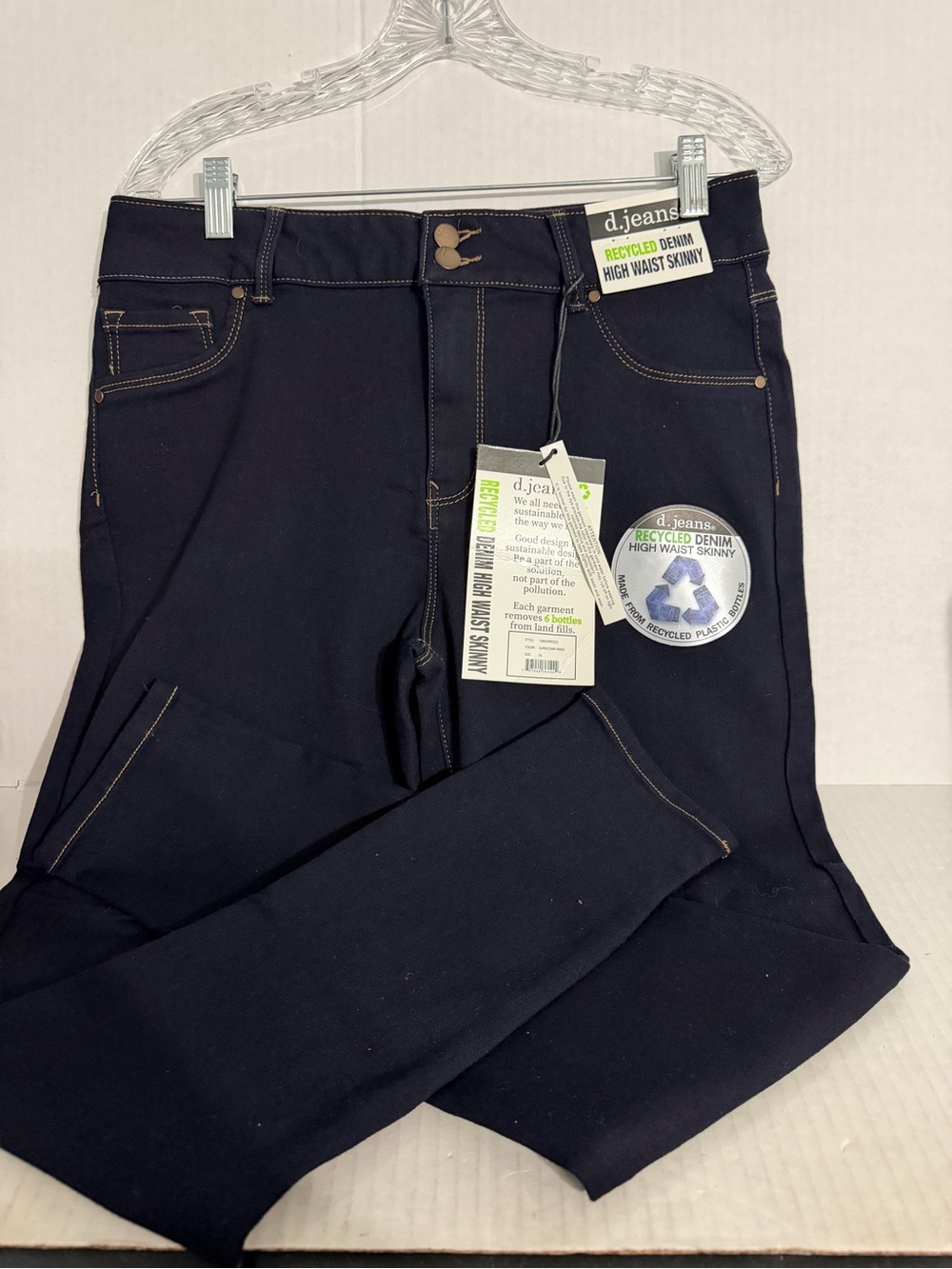 d. jeans Blue High Waist Skinny Jeans with Contrast Stitching